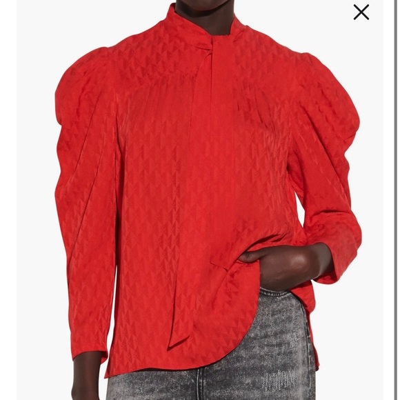 Sandro Tie Neck Satin Jacquard Blouse - Picture 6 of 7